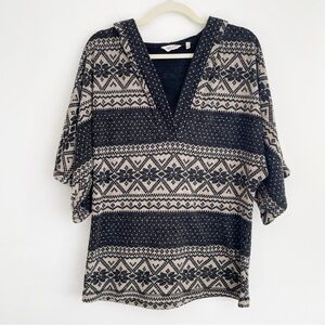 True Grit Poncho Black Aztec South western Sweater fair isle hooded cowgirl S